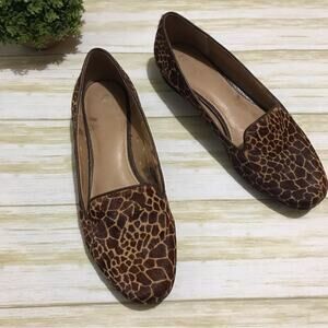 Fossil Calabash Giraffe Animal Print Leather Calf Hair‎ Flats Loafers Size 9
